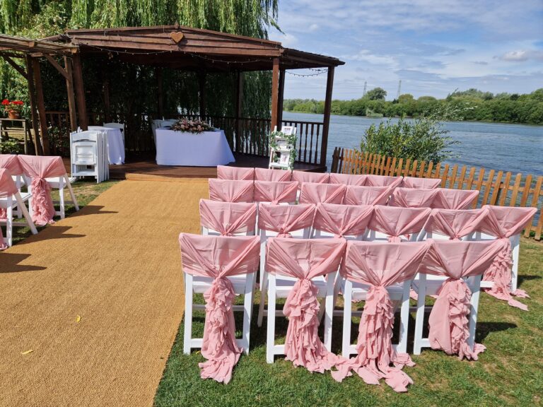 Outdoor wedding ceremony set up by Perfectly Matched Venue Styling