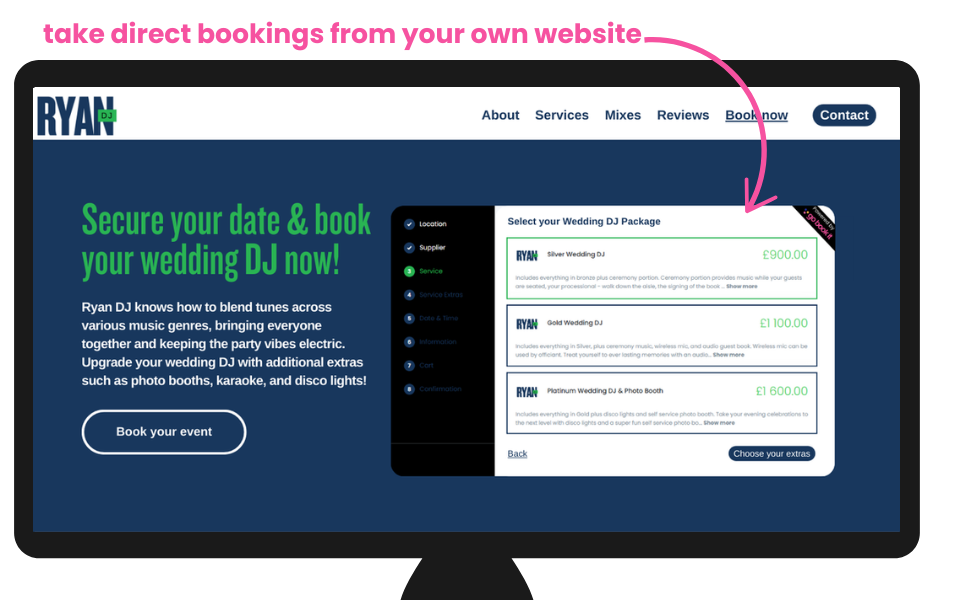 Take direct wedding dj bookings from your own website with our booking widget.