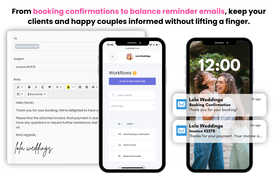 Automated booking emails for photographers