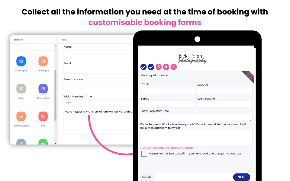 Custom booking forms for photographers