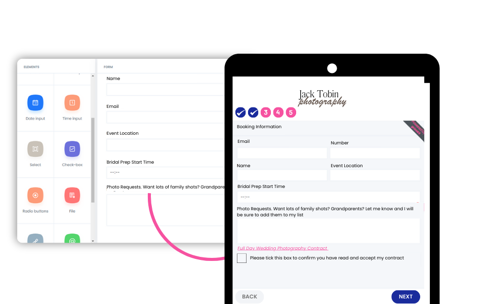 Custom booking forms for photographers