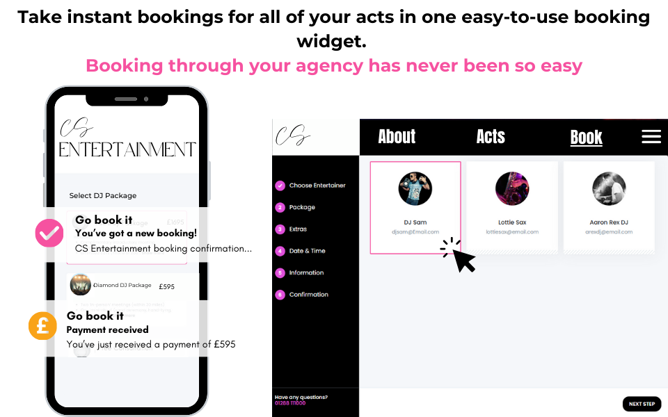 Instant booking widget for entertainment agencies