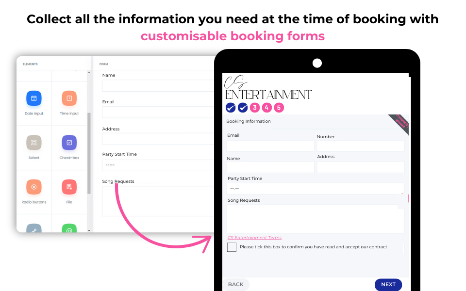 Bespoke booking forms for entertainment agencies